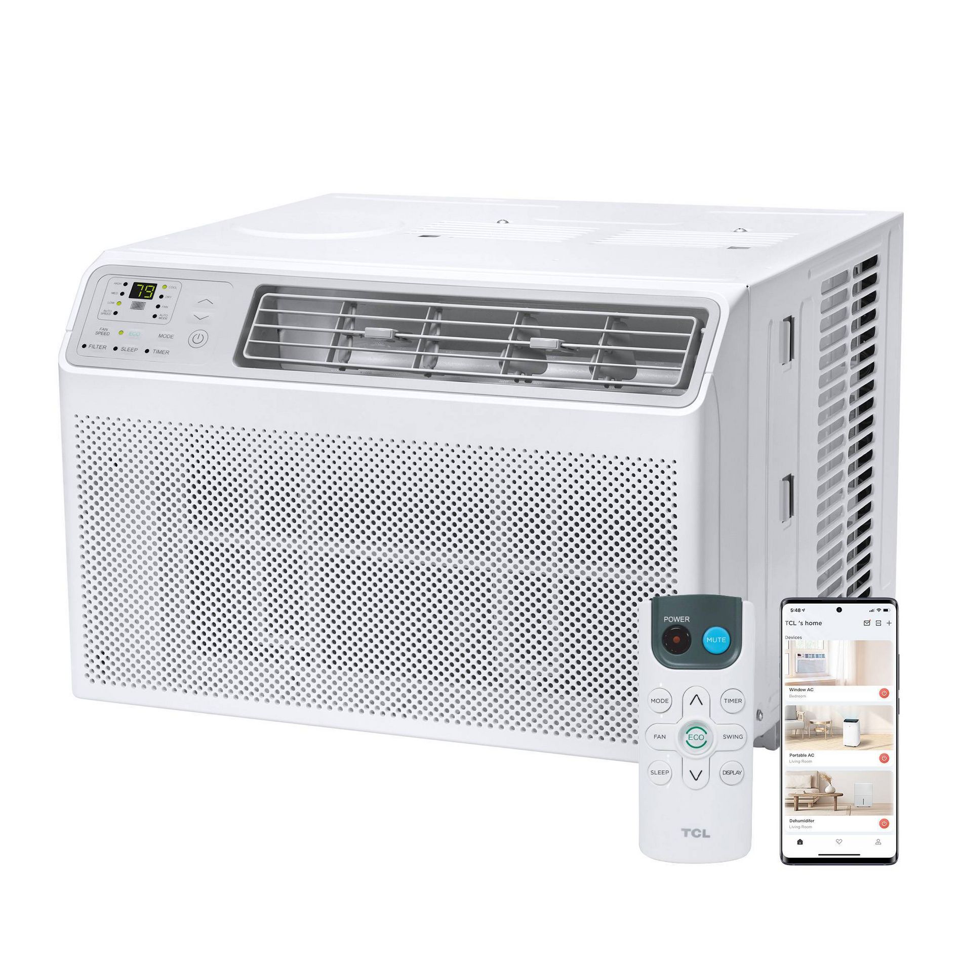 TCL 8000 BTU Smart Window Air Conditioner Fan and Dehumidifier 350sqft (H8W35W): 3-Speed, 115V, 210 CFM, 6ft Cord