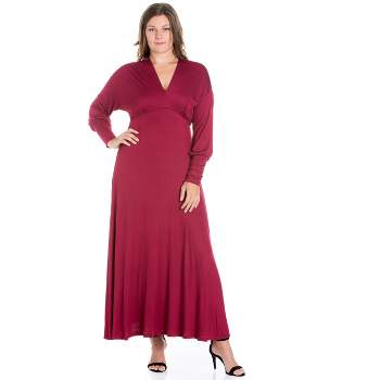 24seven Comfort Apparel V-Neck Long Sleeve Plus Size Maxi Dress