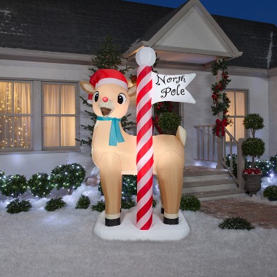 Rudolph The Red Nosed Reindeer Airblown Inflatable With North Pole Sign