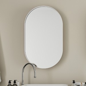 FONTOI Oval Recessed Metal Medicine Cabinet with Adjustable Shelves Modern Bathroom Storage Organizer and Mirror Design, White, 33.46"*20.47"*4.52" - 1 of 4