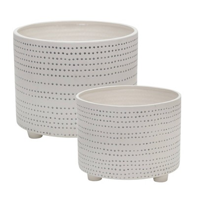 Set of 2 Ceramic Footed Planter with Dots Ivory - Sagebrook Home