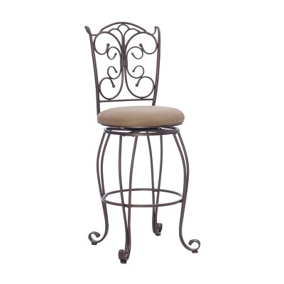 30" Genna Back Faux Leather Swivel Seat Barstool Brown - Linon: Metal Frame, Upholstered, Fixed Height