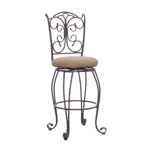 30" Genna Back Faux Leather Swivel Seat Barstool Brown - Linon: Metal Frame, Upholstered, Fixed Height - 1 of 4