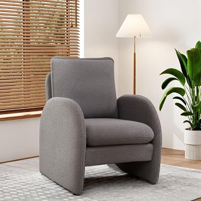 Boucle Accent Armchair, Modern Upholstered Chair with Solid Wood Frame, Comfy Reading Chair for Living Room, Bedroom – Cuddlewood