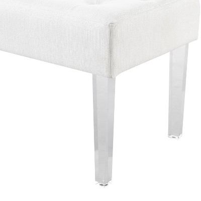 Ella White Tufted Linen Bench with Acrylic Legs