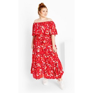 Women's Plus Size Boardwalk Print Maxi Dress - crimson | CITY CHIC - 1 of 4