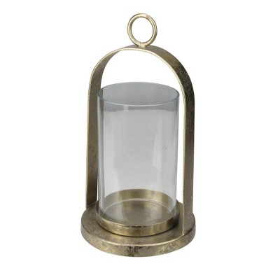 Raz Imports 8.5” Antique-Styled Golden Weathered Christmas Pillar Candle Lantern