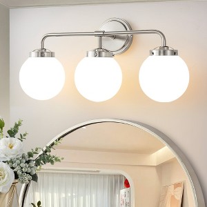 POWLIG 22.44-in 3-Light Nickel Bathroom Light Fixtures Over Mirror Vanity Lighting with Milk White Glass Globe Shades - 1 of 4