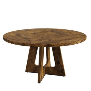 Homhougo Round Dining Table, 47-Inch Round Large Dining Table Set for 4 to 6, Wooden Top and Legs, Farmhouse Dinner Table (No Chair) - 1 of 4