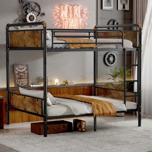 Lycvki Black Metal Industrial Detachable Bunk Bed with Safety Guard Rails for Teens - 1 of 4