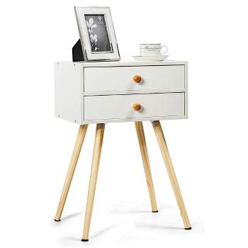 Costway Mid Century Modern 2 Drawers Nightstand In White Sofa Side Table End Table