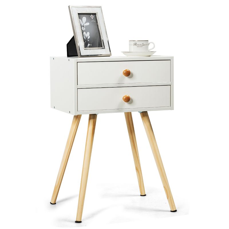 Costway Mid Century Modern 2 Drawers Nightstand In White Sofa Side Table End Table, 1 of 11