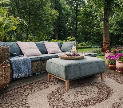 Easy-Care Reversible Light Beige & Brown Synthetic Area Rug 8' x 11'