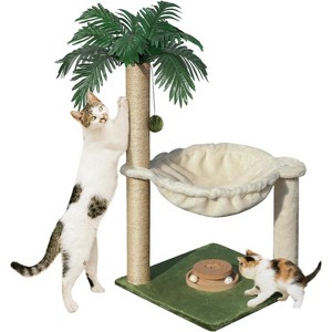 28 Inches Small Tower with Hammock, Cat Toy Wooden Interactive Condo for Kitten and Adults Cat - 1 of 4