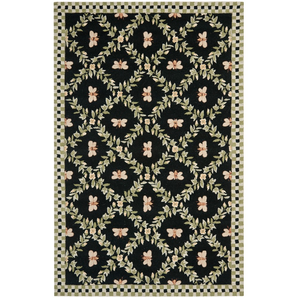 8'9inX11'9in Bee Hooked Area Rug Black - Safavieh