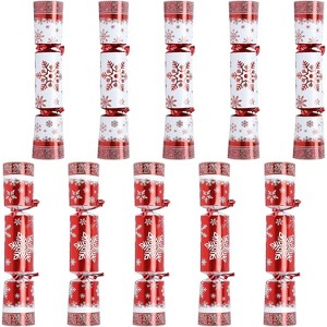 12 Pack 10" Christmas Table Gift, Red & White Snowflake Design with Party Hat, Joke, and Surprise Gift for Kids Holiday Parties - 1 of 4