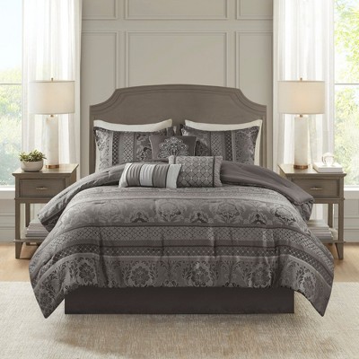 PAGED Comforter Set 7 Piece Jacquard Bedding Comforter Sets Elegant Bedding Set with Embroidered Decorative Pillows