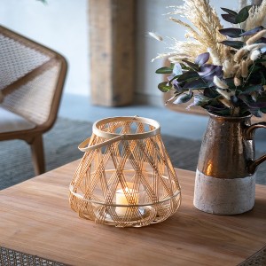 AZL1 Life Concept Decorative Bamboo Lantern with Sleek Rope Handle for Coastal Bohemian Indoor Outdoor Use Gift Giving, Beige, 16"*16"*12" - 1 of 4