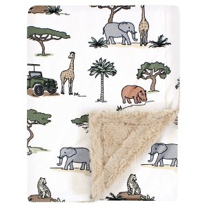 Hudson Baby Plush Blanket with Furry Binding and Back, Going On Safari, One Size - 1 of 2