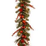 National Tree Company 9 ft. Red Mixed Garland with Battery Operated Warm White LED Lights