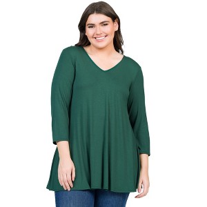 Plus Three Quarter Sleeve V Neck Tunic Top - 24seven Comfort Apparel™ - 1 of 4