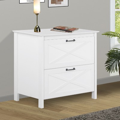 White 2-Drawer Lateral File Cabinet with Farmhouse Design
