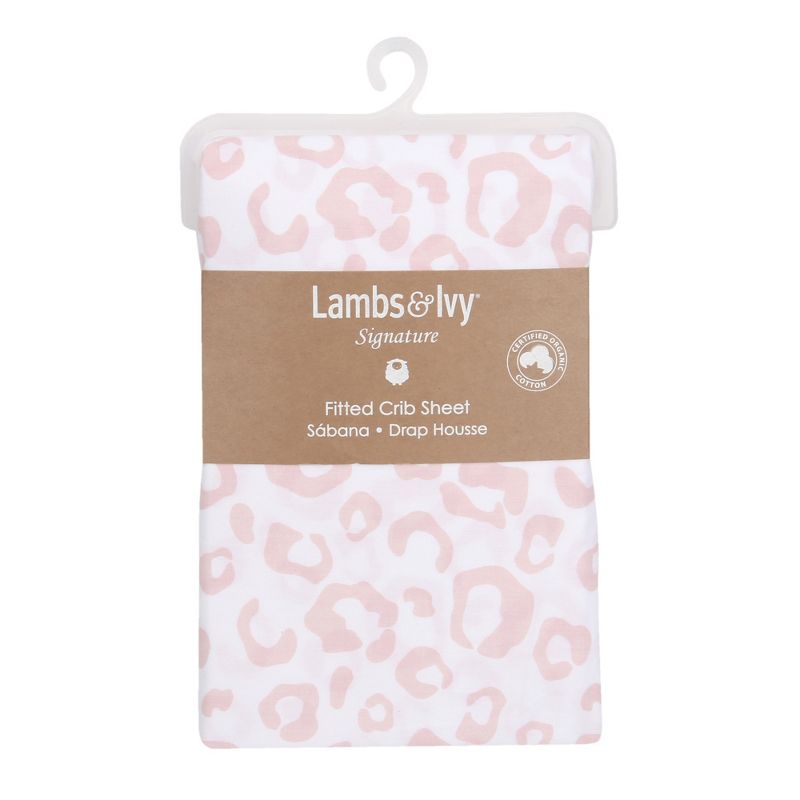 Lambs & Ivy Signature Pink/White Leopard Organic Cotton Fitted Crib Sheet, 4 of 7