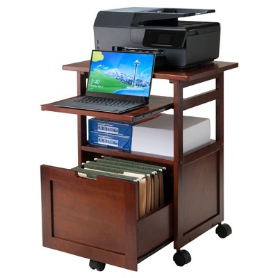Walnut Wood Composite Trolley with Drawer and Keyboard Tray