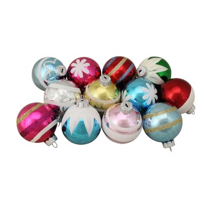 Northlight 12ct Frosted and Glittered Shiny Multi Color Christmas Ball Ornaments 2.5" (65mm)