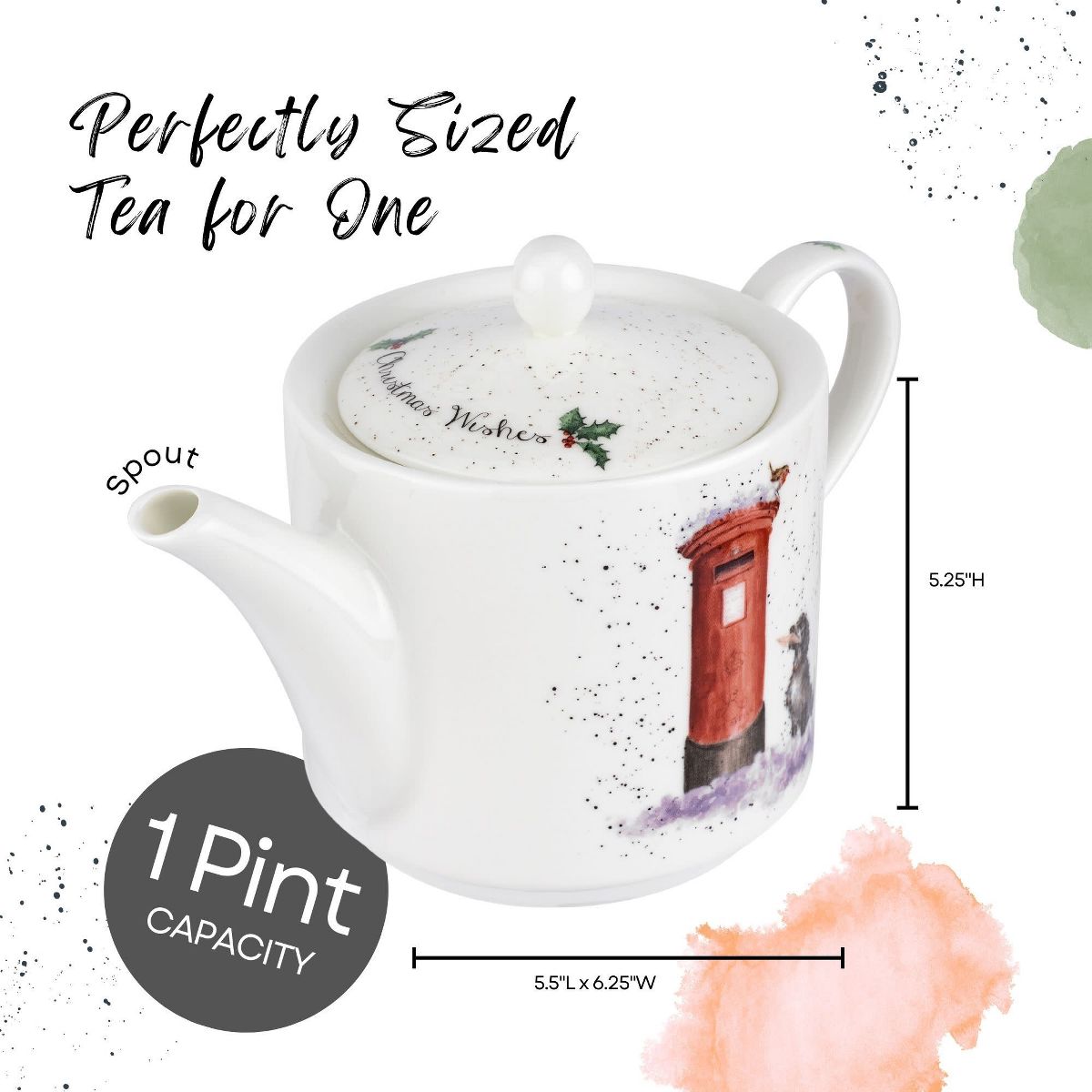 Royal Worcester Christmas Wishes 16oz Teapot Dog Fine Bone China Wrendale Designs Holiday Teapot - thumbnail 6