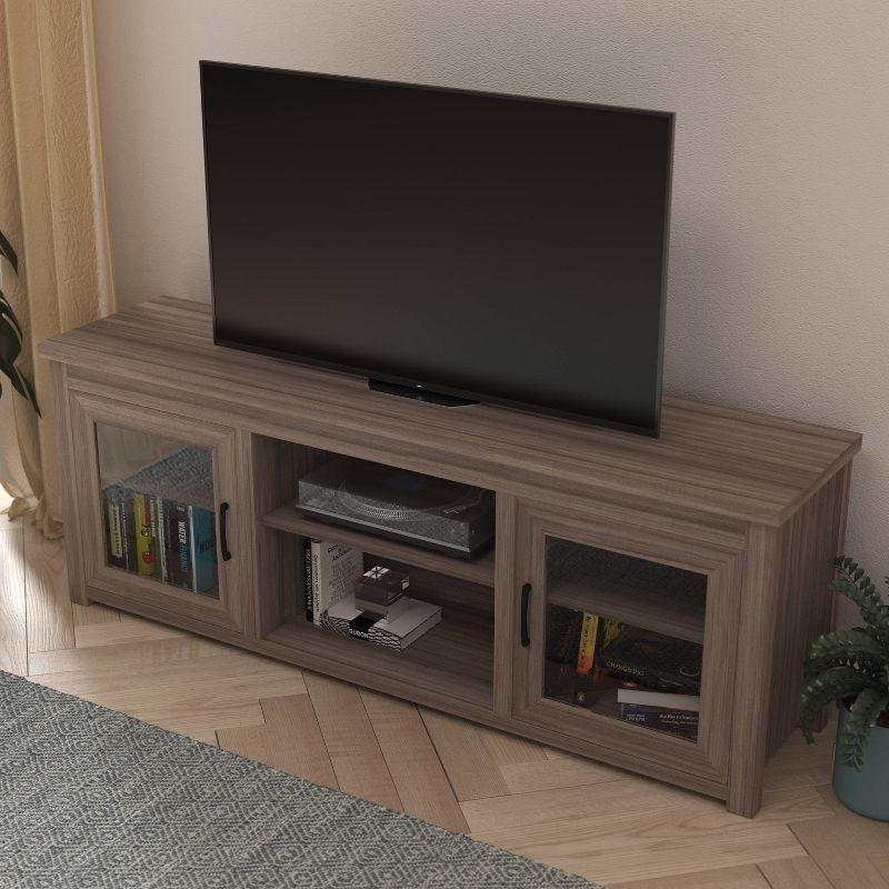 65&#34; Traditional Full Glass Door TV Stand for TVs up to 80&#34; Gray Wash Oak - Merrick Lane, 4 of 13