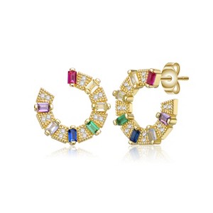 Guili Vibrant Sterling Silver 14k Gold Plated Rainbow and White Cubic Zirconia Front-Facing C-Hoop Earrings for a Colorful and Elegant Look - 1 of 2