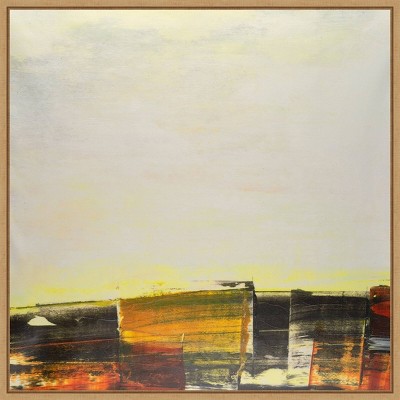 30"x30" Yellow and Orange Abstract Geometric Framed Canvas Art