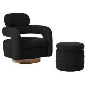 WestinTrends Alexandria Mid-Century Modern Faux Shearling Swivel Barrel Accent Chair With Storage Ottoman - 1 of 4