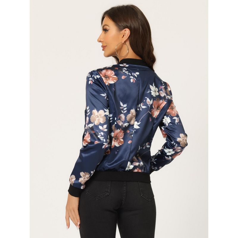 Allegra K Women's Stand Collar Floral Prints Zip Up Lightweight Short Jacket, 5 of 6