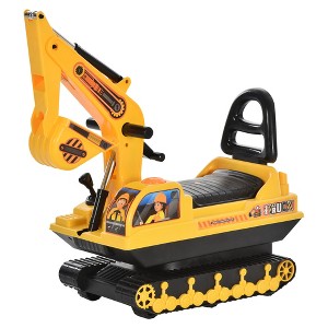 Qaba NO POWER Ride On Excavator Toy Tractors Digger Movable Scooter Walker Pretend Play Toddler Construction Truck Basket Storage Yellow - 1 of 4