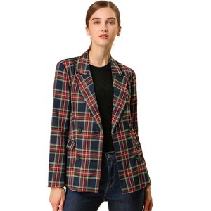 INSPIRE CHIC Women's Casual Fit Notched Lapel Double Breasted Plaid Formal Blazer - 1 of 4