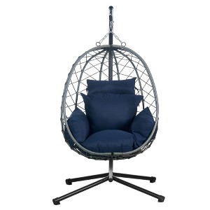 Leisuremod Summit Outdoor Single Person Egg Swing Chair in Grey Steel With Cushions - 1 of 4