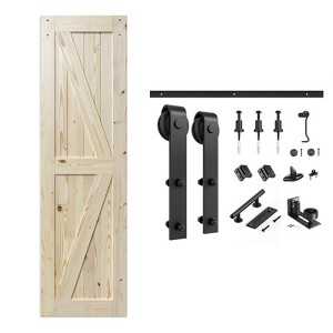 SMARTSTANDARD 84 in. Height K Shape Natural Wood Interior Sliding Barn Door with Hardware Kit - 1 of 1