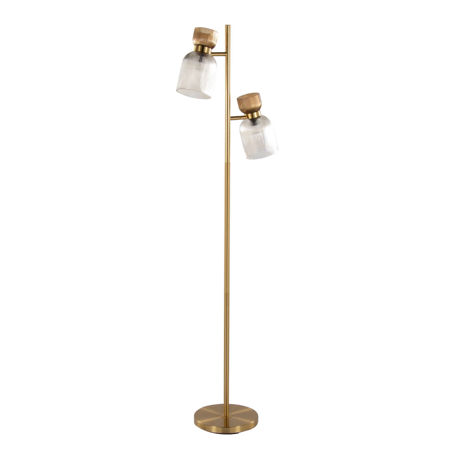 LumiSource Marcel Glam/Art Deco 62" Metal Floor Lamp in Gold Metal/Smokey Glass