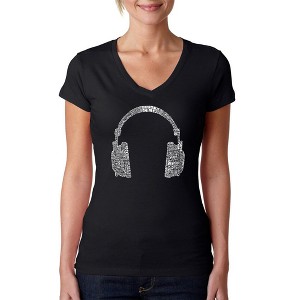 LA Pop Art Women's Word Art V-Neck T-Shirt - 63 DIFFERENT GENRES OF MUSIC - 1 of 4