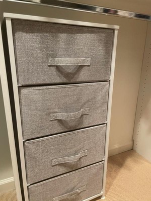 Emma + Oliver 3 Drawer Vertical Storage Dresser with White Wood Top & Gray  Fabric Pull Drawers