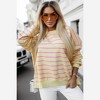 Amaryllis Women’s Blue Red Striped Long Sleeve Top Overlapping Back Detail Scoop Neckline - 2 of 4