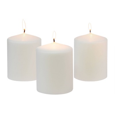 White 3'' x 4'' Unscented Dripless Pillar Candle