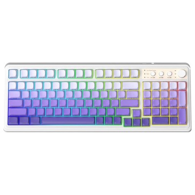 AULA 99-Key Tri-Mode Creamy RGB Gaming Keyboard, Backlit, Numpad & Knob, Gradient Purple
