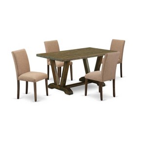 HomeStock 5-Pc Rectangle Distressed Jacobean Finish Solid Wood Top Dining Table with 4-Upholstered Chairs - 1 of 4