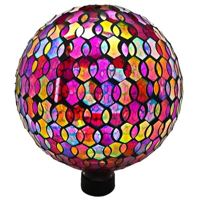Very Cool Stuff Mosaic Glass Gazing Globe with Hanging Chain, Red Geometric Tile, 10in