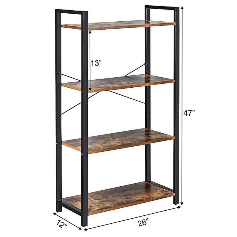 Costway 4-Tier Bookshelf Industrial Bookcase Diaplay Shelf Storage Rack Rustic Brown\Black, 3 of 11