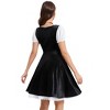 Womens Velvet Short Sleeve Color Block Apron Dress Two Piece Set Ruffle Neck Dress - 3 of 4