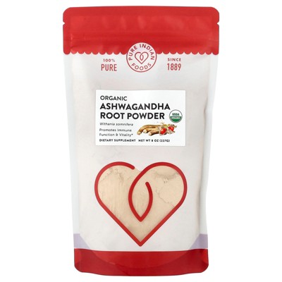 Pure Indian Foods Organic Ashwagandha Root Powder, 8 oz (227 g)